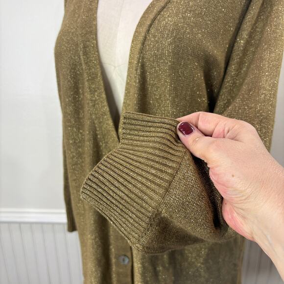 Ulla Popken Plus Size 20/22 Boyfriend Cardigan Sweater Gold Metallic Holiday - Picture 9 of 10